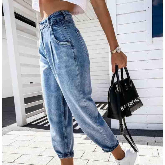 LateurGo Vintage High Waist Straight Jeans Pant Loose Denim Jeans
