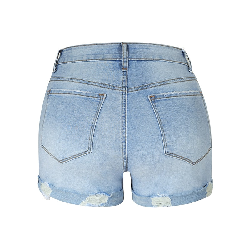 Ripped High Waisted Blue Shorts | Rolled Fit | LateurGo