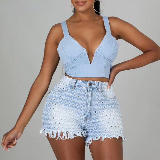 LateurGo Summer Ripped Hole Hollow Out Jeans - Trendy and Stylish