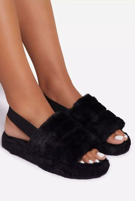 LaterurGo Trendy Faux Fur Striped Fluffy Slippers