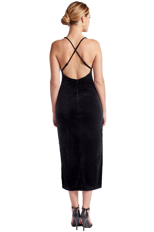 LateurGo Velvet Slip Dress with Scooped Back and Thigh High Slit