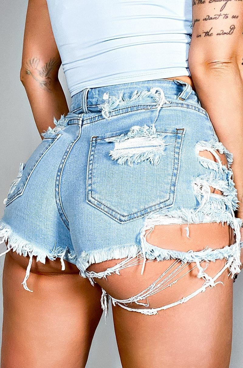 LateurGo Bold and Trendy Women's Sexy Ripped Denim Shorts High Waist Irregular