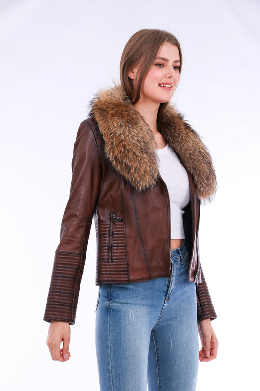 Brown Ravenna Leather Biker Jacket | LateurGo