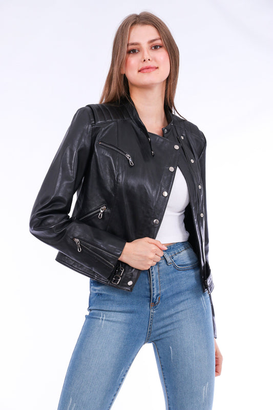 Rovigo Black Leather Biker Jacket | Stylish Outerwear