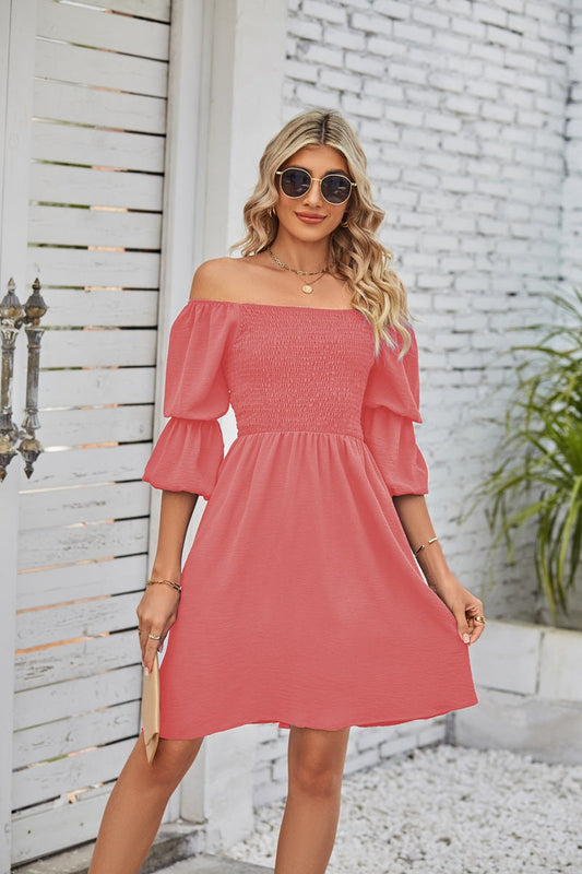 Women's Square Neckline Puff Sleeve Backless Dress