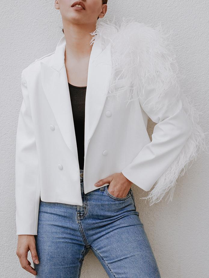 Lydia Ostrich Feather Blazer | Elegant Fashion