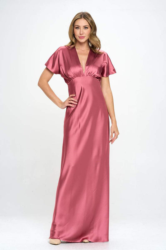 Satin Deep V Neck Formal Dress | Elegant Wear