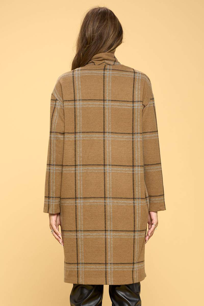 Coats & Vests | Plaid Coat with Button and Pocket