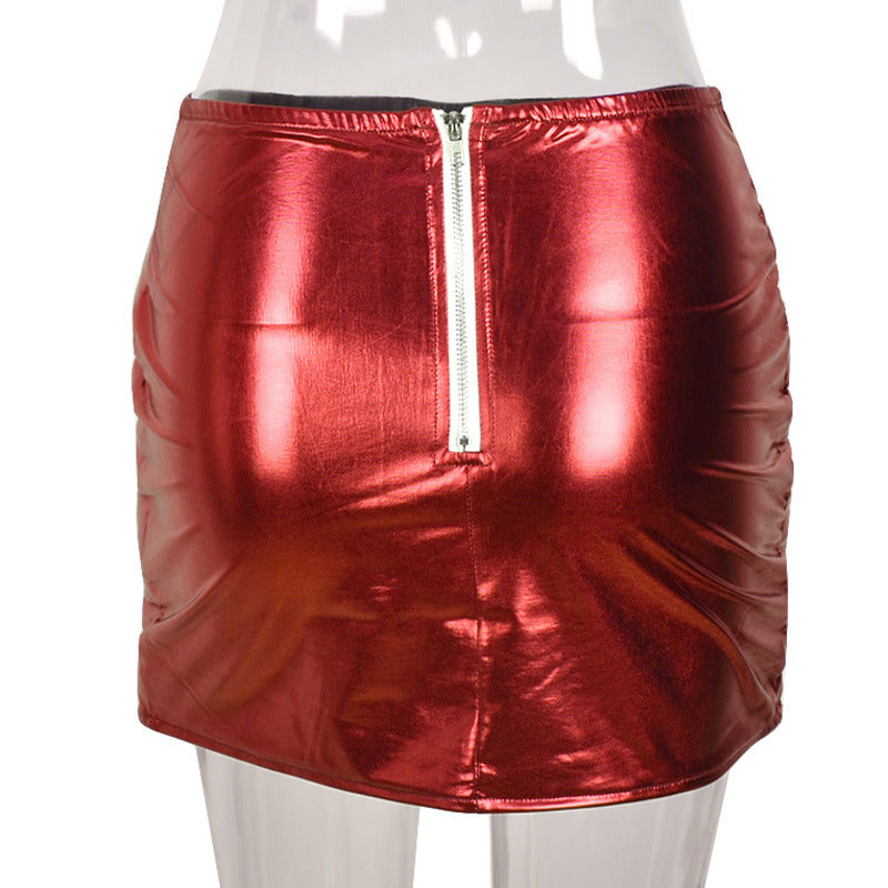 Skirts | Red Women's Puffer Skirt Metallic Shiny