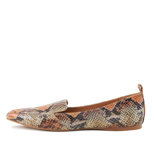 LateurGo Bold and Trendy Women's Flat, Socialite Orange Snake Skin Footwear