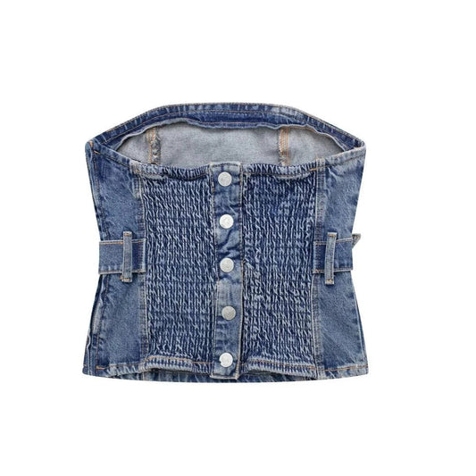 LateurGo Blue Denim Corset Top for Stylish Women