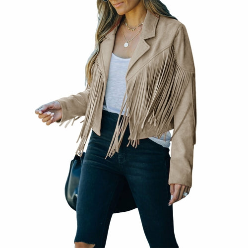 Fringed Hem Tassel Suede | Leather Biker Jacket