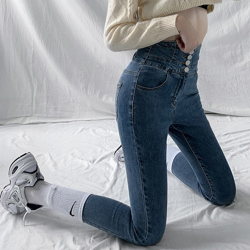Vintage High Waist Design Skinny Pencil Jeans