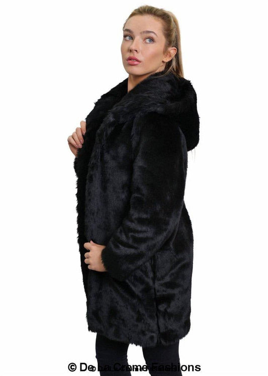 LateurGo Women's Luxury Faux Fur Jacket Ladies Hooded Winter Coat - Luxurious and Warm