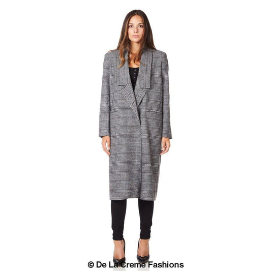 Womens Prince Of Wales Check Wrap Long Coat