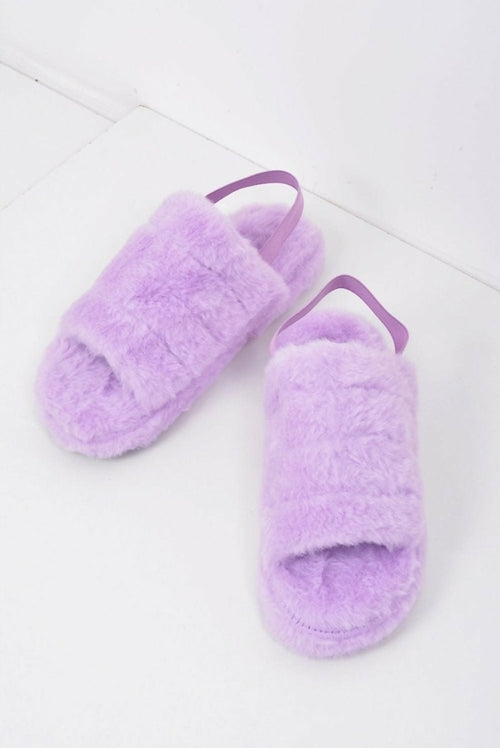 LaterurGo Trendy Faux Fur Striped Fluffy Slippers