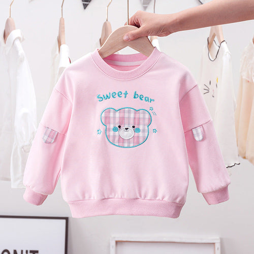 LateurGo Baby Cartoon Bear Patched Graphic Pullover for Kids on Valentine's Day