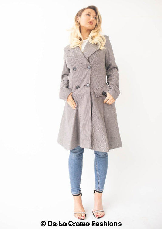LateurGo Vanessa Dogtooth Fit and Flare Mac Coat