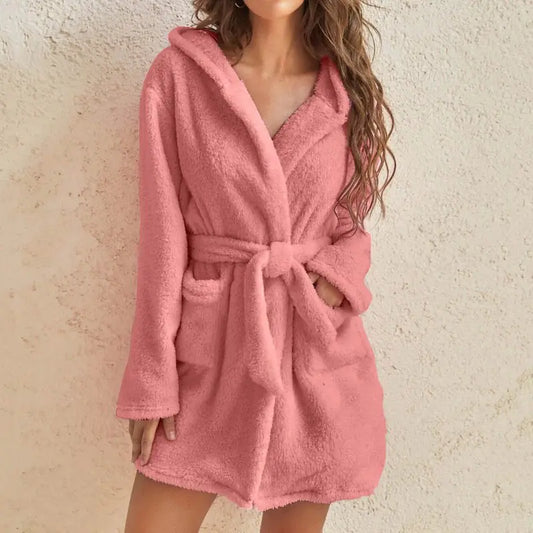 LateurGo Women's Hooded Fleece Bathrobe