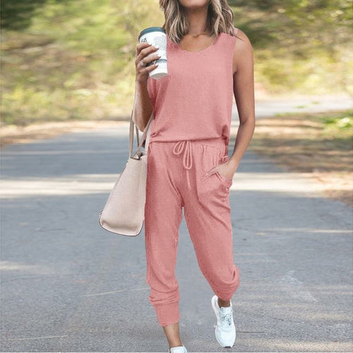 LateurGo Women's Sleeveless Top Shirt and Pants Casual Two Piece Set