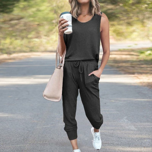 LateurGo Women's Sleeveless Top Shirt and Pants Casual Two Piece Set