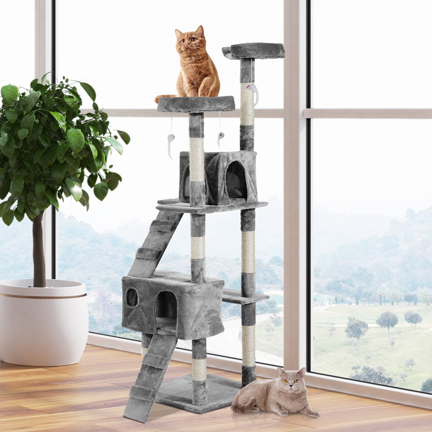 LateurGo PawHut 67-inch Multi-Level Cat Scratching Tree - Kitty Activity Center