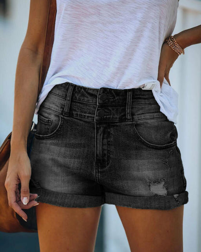 LateurGo Hole Denim Casual Summer Blue Denim Shorts