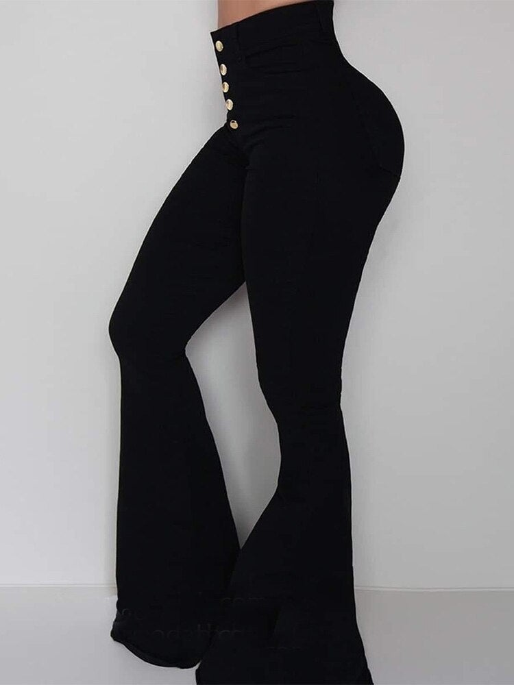 LateurGo Vintage Casual High Waist Pants with Breasted Button - Slim and Elegant