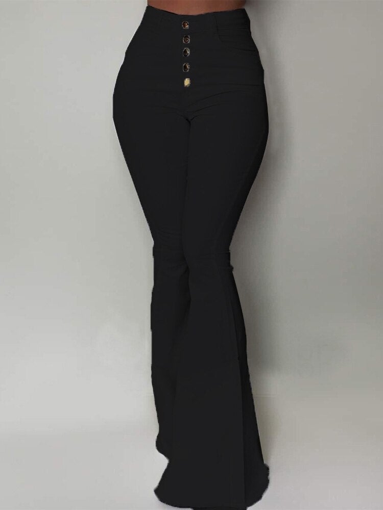 LateurGo Vintage Casual High Waist Pants with Breasted Button - Slim and Elegant