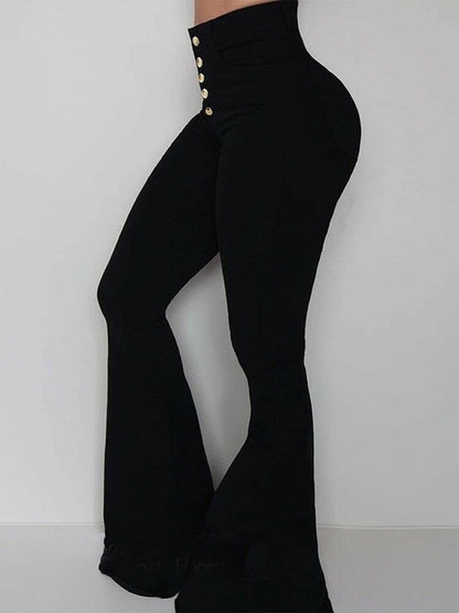 LateurGo Vintage Casual High Waist Pants with Breasted Button - Slim and Elegant