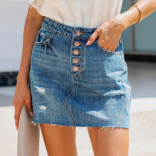 High Waist Elastic Denim Skirt A-Line for women by LateurGo 