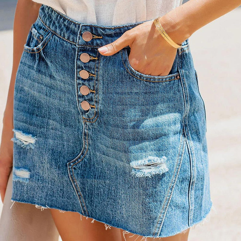 High Waist Elastic Denim Skirt A-Line for women by LateurGo 