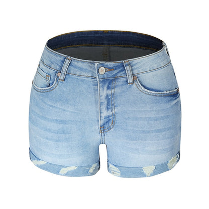 Ripped High Waisted Blue Shorts | Rolled Fit | LateurGo