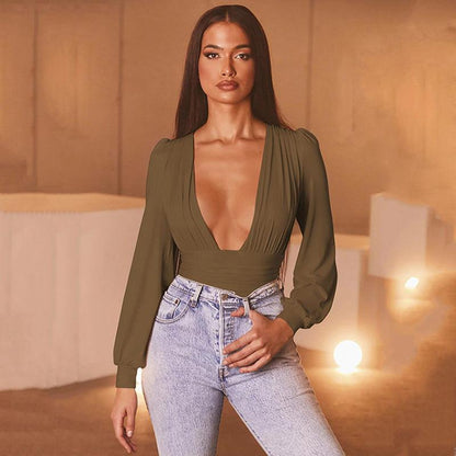 LateurGo Women's Long Sleeve V-Neck Bodysuit