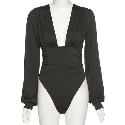 LateurGo Women's Long Sleeve V-Neck Bodysuit