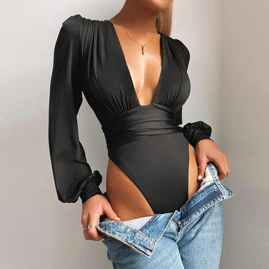 LateurGo Women's Long Sleeve V-Neck Bodysuit