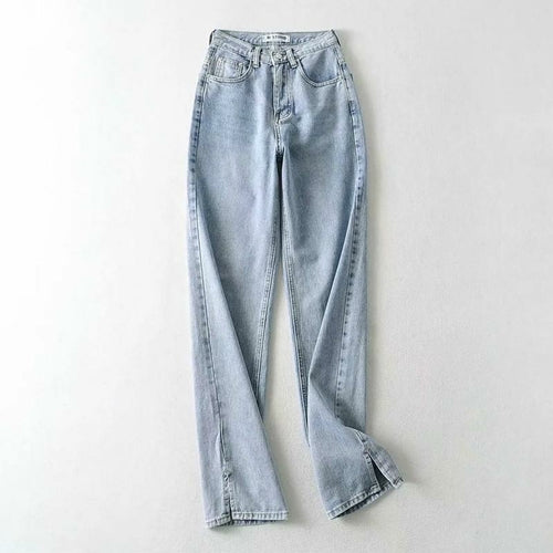LateurGo High waist split jeans with pockets for women, perfect for autumn and winter 