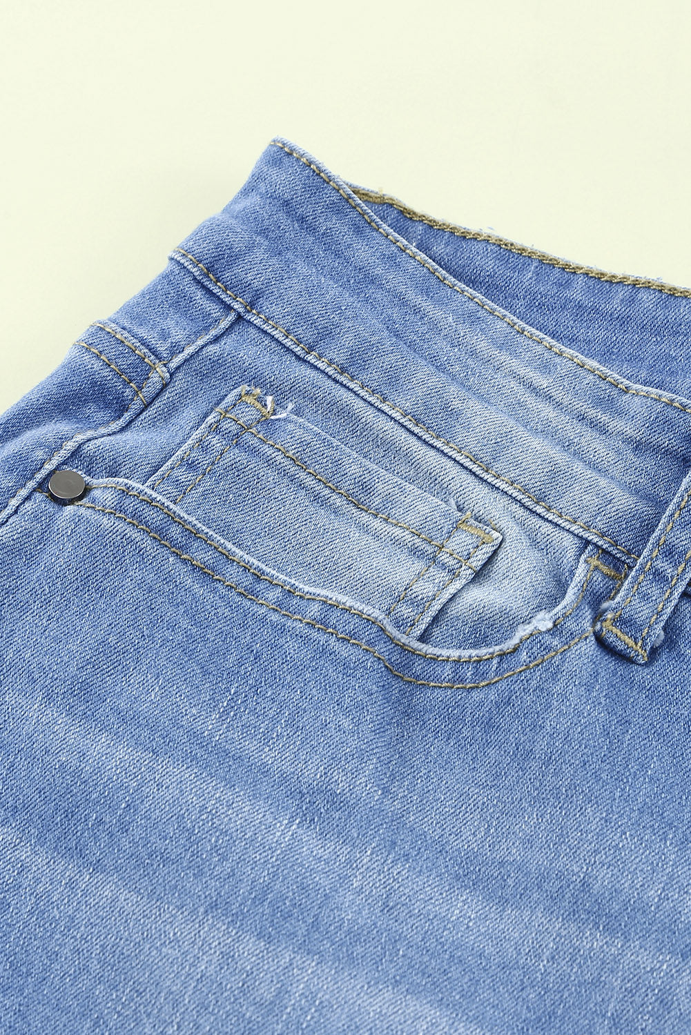 High Rise Distressed Sky Blue Bell Bottom Denims