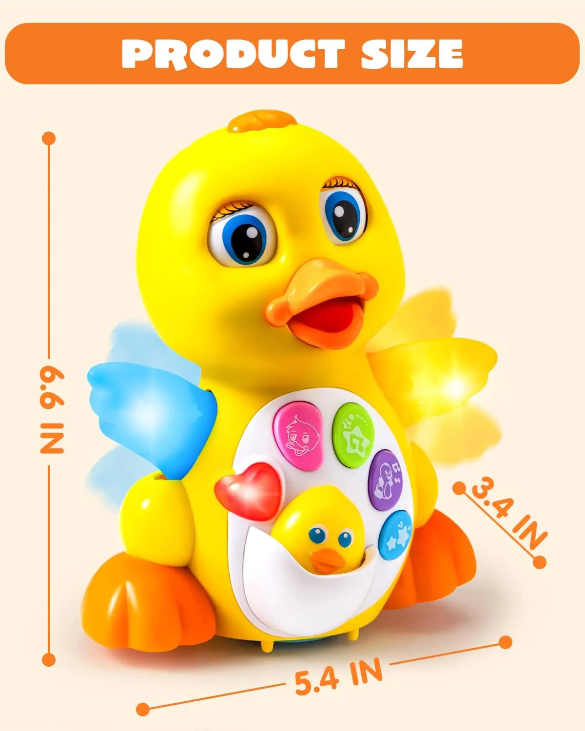 Cute yellow baby duck toy with musical features for entertaining infants and toddlers by LateurGo