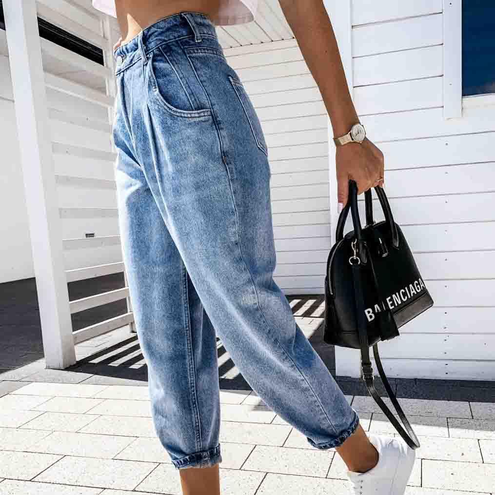 LateurGo Vintage High Waist Straight Jeans Pant Loose Denim Jeans