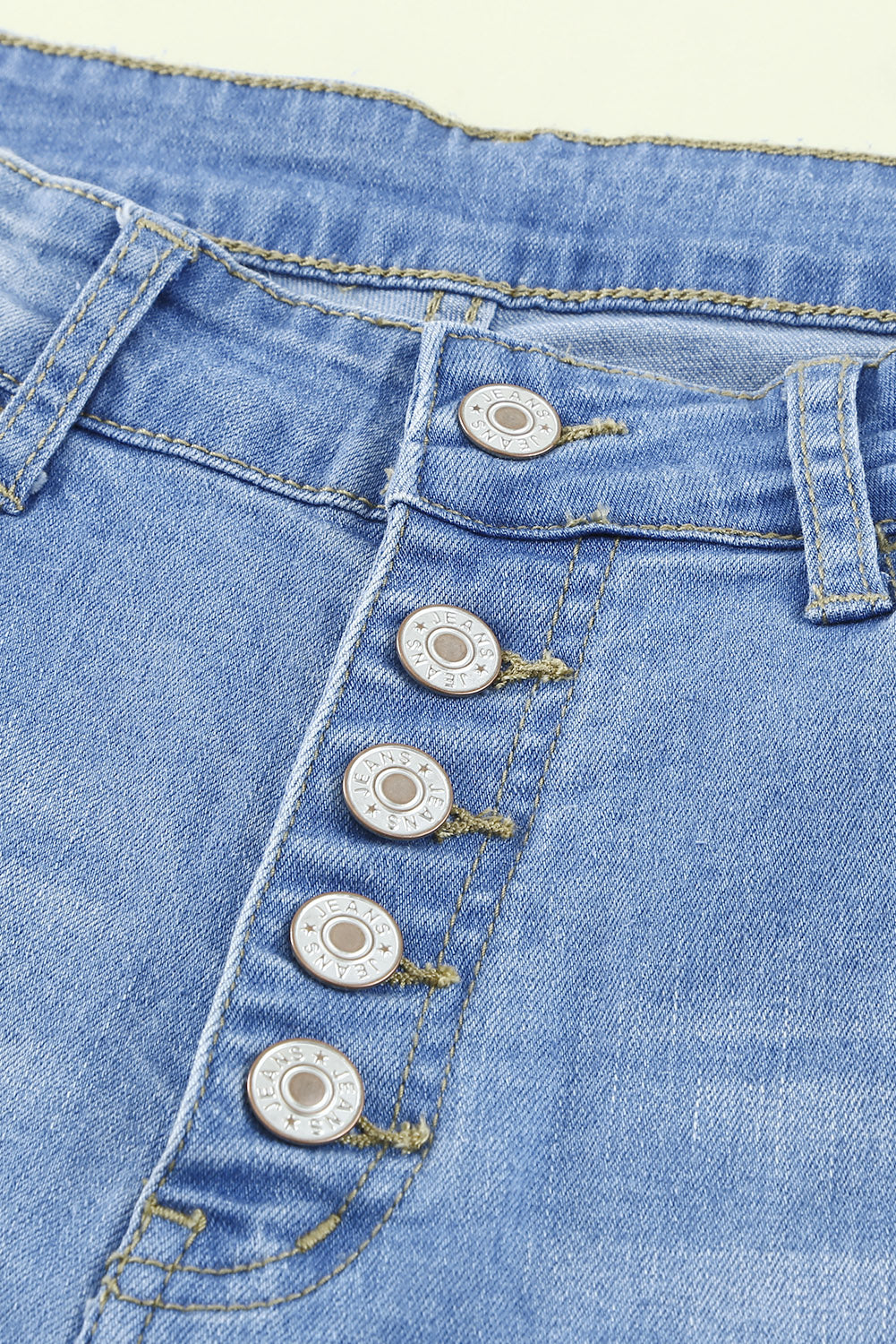 High Rise Distressed Sky Blue Bell Bottom Denims