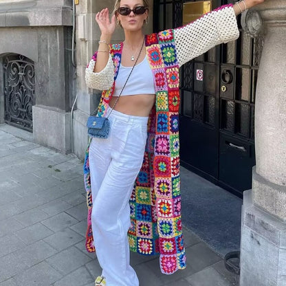 Hand-Knitted Open-Stitch Crochet Cardigan Jacket