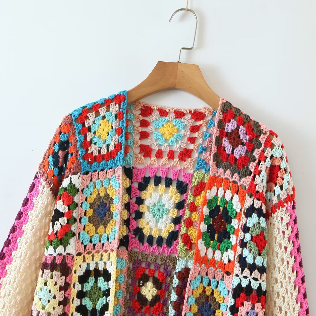 Hand-Knitted Open-Stitch Crochet Cardigan Jacket
