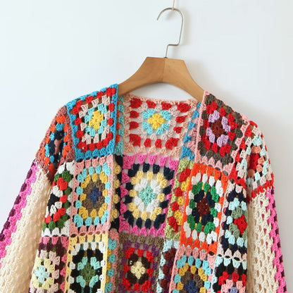 Hand-Knitted Open-Stitch Crochet Cardigan Jacket