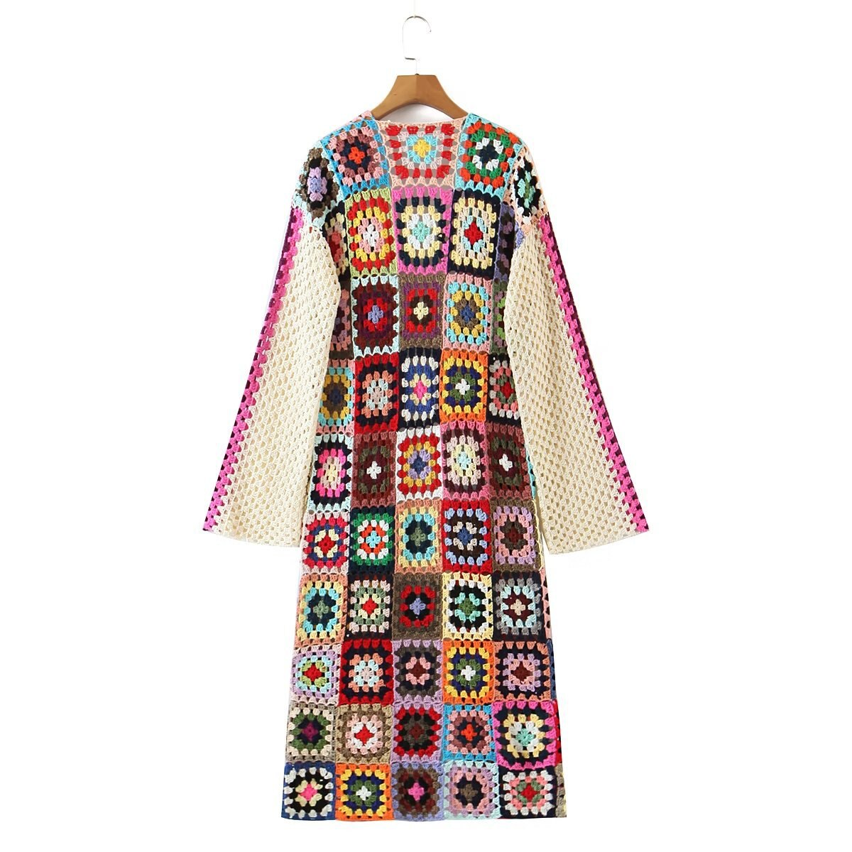 Hand-Knitted Open-Stitch Crochet Cardigan Jacket