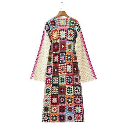Hand-Knitted Open-Stitch Crochet Cardigan Jacket