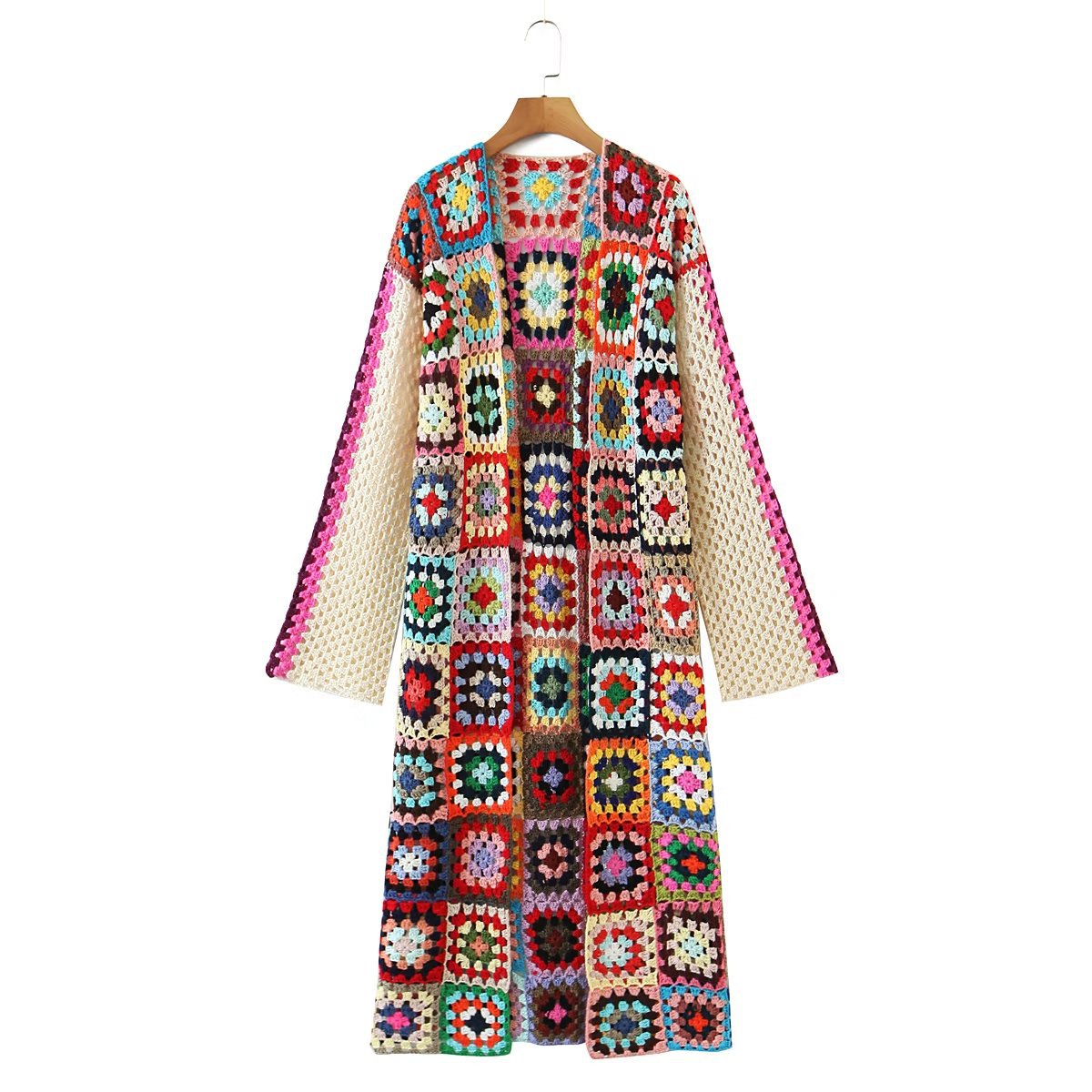 Hand-Knitted Open-Stitch Crochet Cardigan Jacket