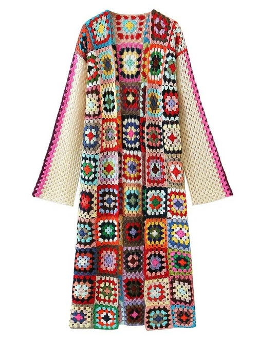 Hand-Knitted Open-Stitch Crochet Cardigan Jacket