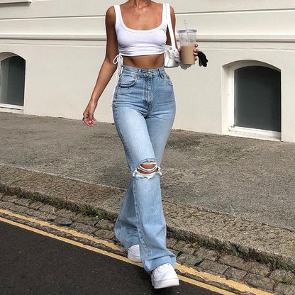 Trendy Streetwear Slim Denim Hole Ripped Jeans 