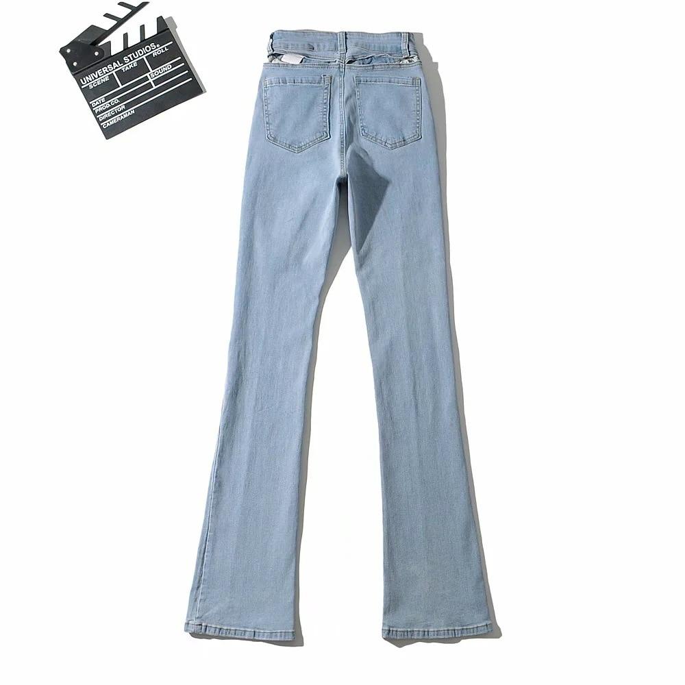 LateurGo High Waist Hollow Flare Pants Denim Jeans for Women 